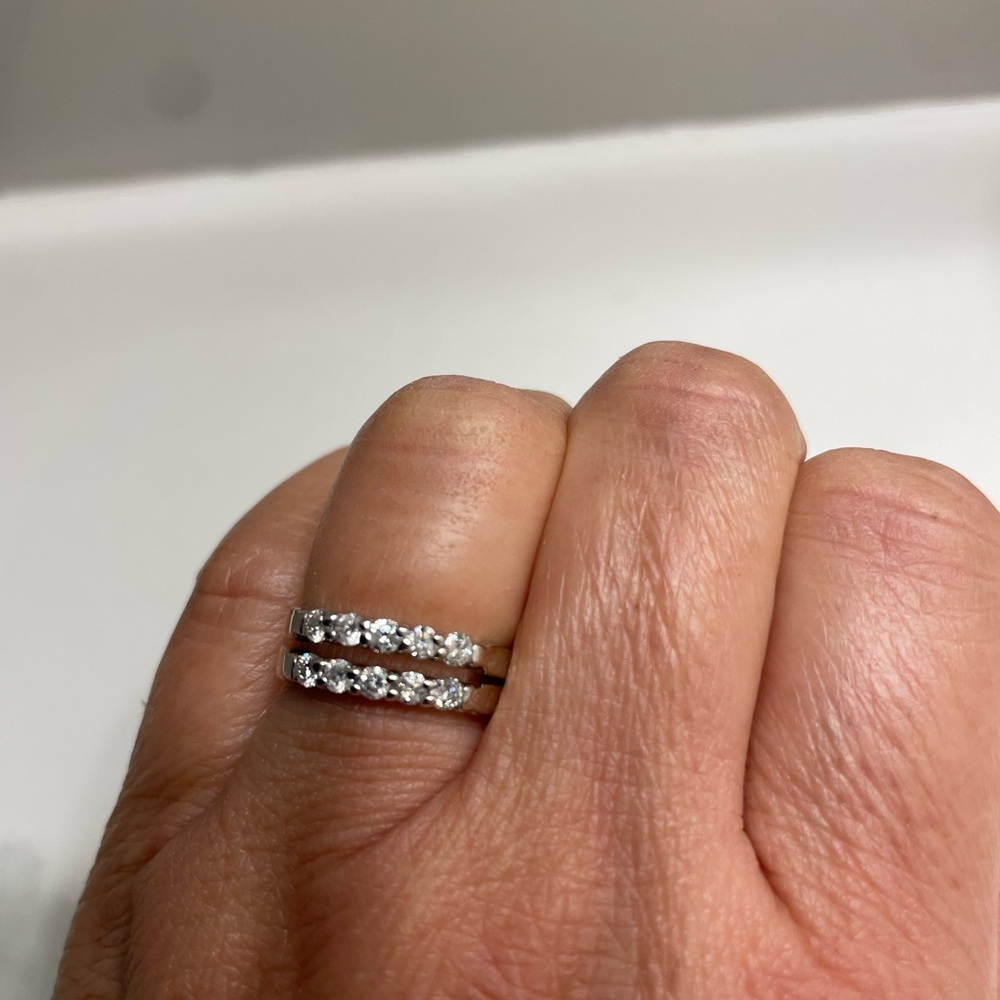 14k Solid White Gold and 5 diamond bands (2 rings)
